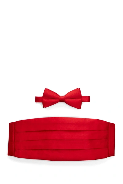 Michelsons Silk Satin Bow Tie & Cummerbund In Red