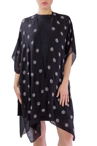 Just Jamie Chiffon Kimono With All Over Circles In Black Silver