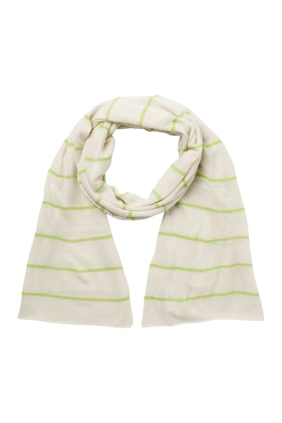 Portolano Striped Wool Blend Scarf In Snow Wht/lime