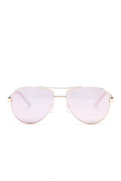 Ted Baker 57mm Metal Frame Aviator Sunglasses In Rose Gold