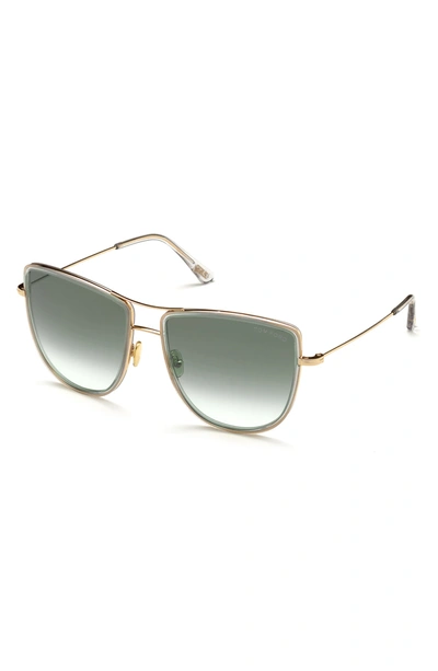 Tom Ford Tina 59mm Aviator Sunglasses In Shiny Rose Gold / Gradient Smoke