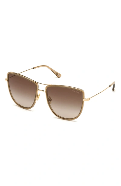 Tom Ford Tina 59mm Aviator Sunglasses In Shiny Rose Gold / Gradient Brown