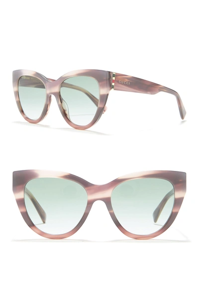 Gucci Core 53mm Cat Eye Sunglasses In Havana Gold Green