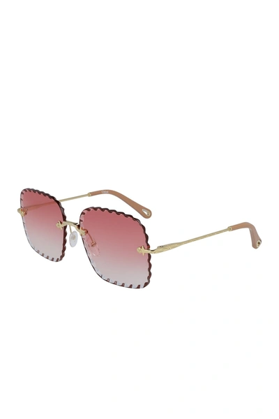 Chloé 59mm Rosie Square Sunglasses In Gold/ Gradient Coral