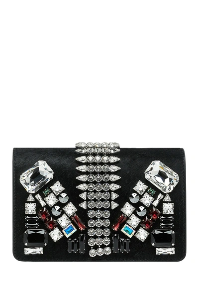 Mcm Romantic Chandelier Genuine Calf Hair Crystal Embellished Mini Clutch In Black