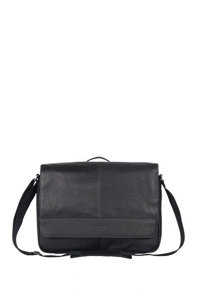 Kenneth Cole Single Gusset Flapover Colombian Leather Messenger Bag In Black ModeSens