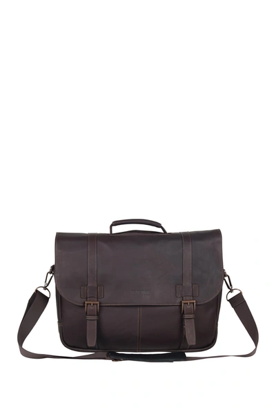 Kenneth Cole Double Gusset Flapover Colombian Leather Laptop Bag In Brown