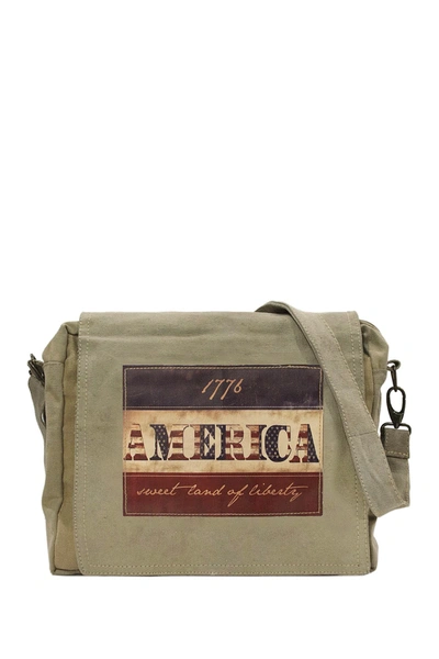 Vintage Addiction 1776 Flag Recycled Military Tent Crossbody Bag In Earthtone