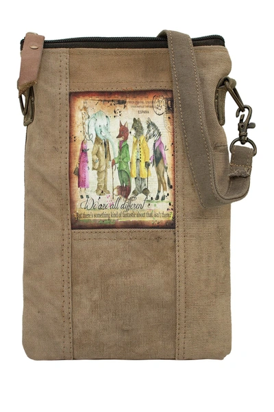 Vintage Addiction We Are All Different Recycled Tent Crossbody Bag In Earthtone