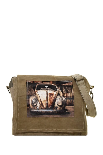 Vintage Addiction Vintage Vw Beetle Recycled Military Tent Crossbody Bag In Earthtone