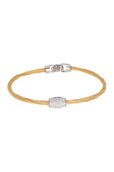 Alor 18k Yellow Gold Plated Stainless Steel Pave Stone Twisted Wire Bangle Bracelet