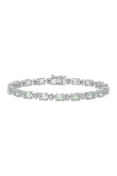 Delmar Sterling Silver Diamond & Green Amethyst Bracelet In White