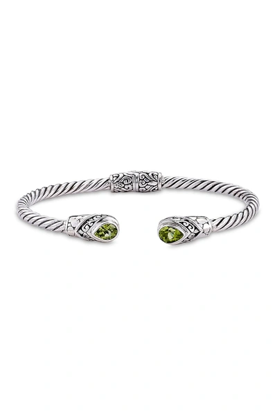 Samuel B Jewelry Sterling Silver Peridot Twisted Cable Bangle Bracelet In Green
