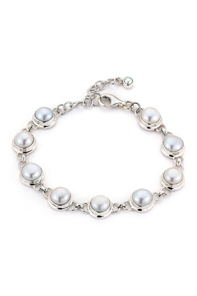 Samuel B Jewelry Sterling Silver Bezel Set 11mm Freshwater Pearl Station Bracelet In White