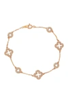 Suzy Levian Rose Sterling Silver White Cubic Zirconia Clover And Circles Bracelet In Rose