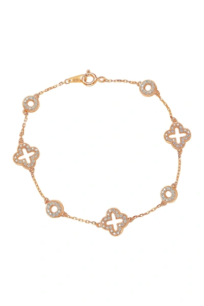 Suzy Levian Gold-tone Sterling Silver Cz Station Bracelet In Rose