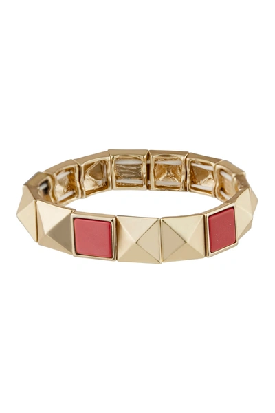 Jardin Pyramid Stud Semi Precious Red Turquoise Stretch Bracelet In Red/gold