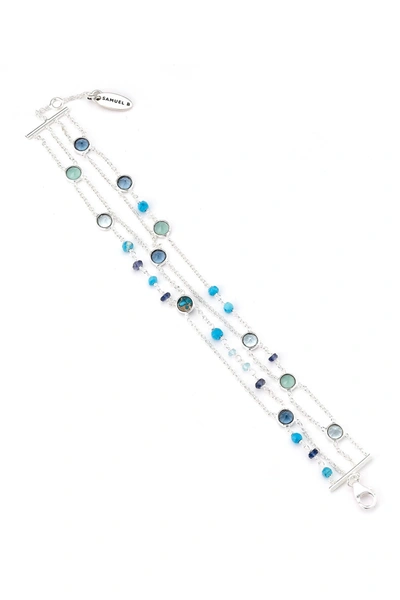 Samuel B Jewelry Sterling Silver Bezel Set Gemstone Multi Strand Bracelet In Silver-blue-multi