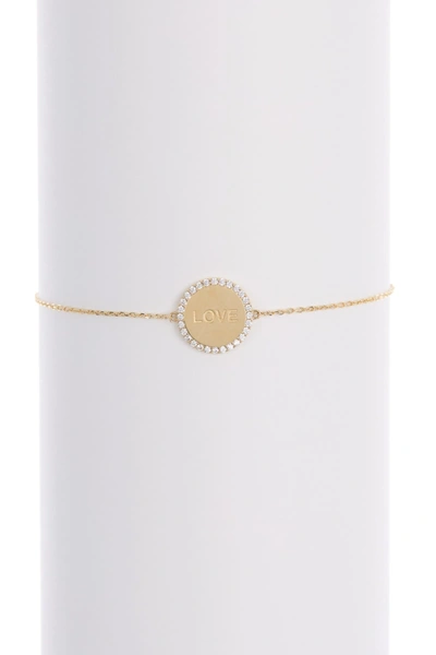 Candela 10k Yellow Gold Cz Love Engraved Disc Bolo Bracelet