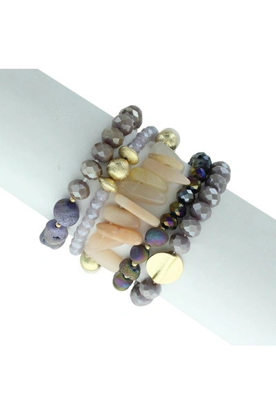 Olivia Welles Kacy Bead & Stone Stretch Bracelet Set In Gold / Natural