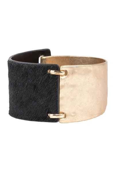 Saachi Aileen Genuine Calf Hair Bracelet In Black Gold