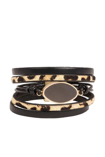 Saachi Perfectly Wild Leather Stacked Bracelet In Black
