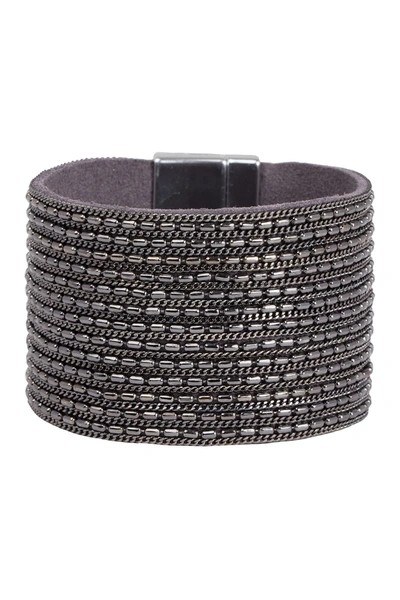 Saachi Rock 'n' Roll Chain Detailed Leather Cuff Bracelet In Black