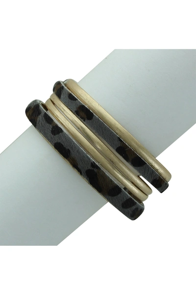 Olivia Welles Faux Fur & Antique Finish Cuff Bracelet In Worn Gold-grey