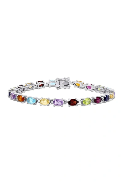 Delmar Sterling Silver Prong Set Multi-gem Bracelet In Multicolor