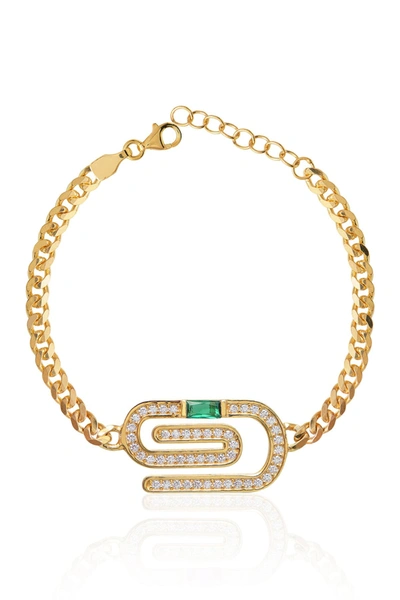 Gab+cos Designs Emerald Paper Clip Bracelet In Gold