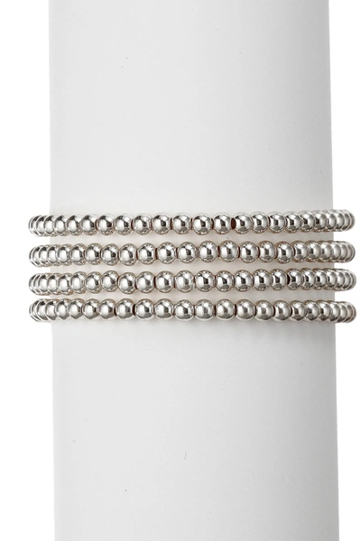 Eye Candy Los Angeles Rhodium Plated Brass Beaded Stretch Bracelets In Silver
