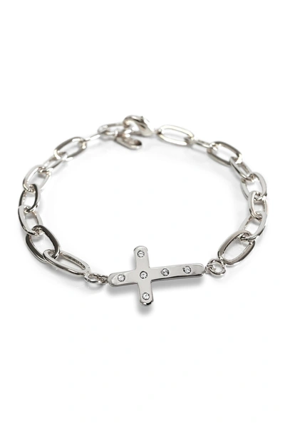 Liza Schwartz Sterling Silver Plated Amour Cz Cross Chain Bracelet
