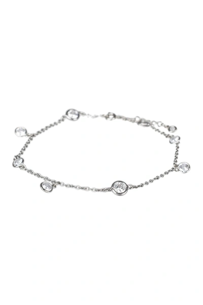 Cz By Kenneth Jay Lane Rhodium Plated Bezel Cz Station Anklet In Clear-silver