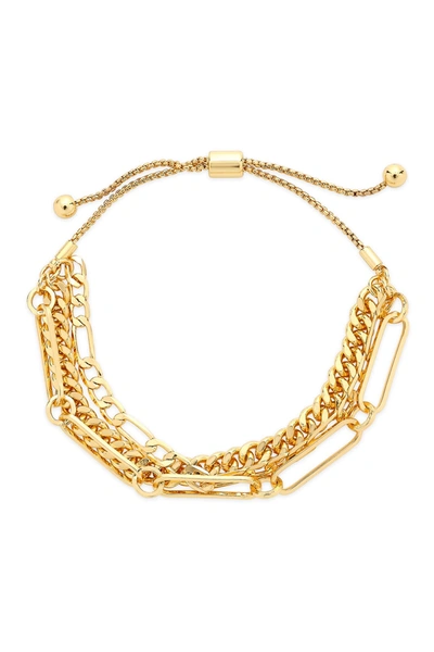 Sterling Forever Gold Plated Layered Chain Bolo Bracelet