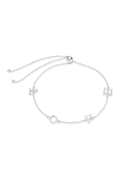 Sterling Forever Rhodium Plated Love Bolo Bracelet In Silver
