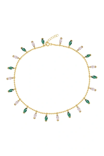 Gab+cos Designs 14k Gold Plated Emerald And Diamondette Marquis Anklet