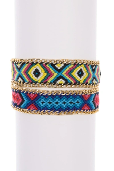 Ayounik Chain Link Geo Knit Adjustable Bracelet Set In Multi