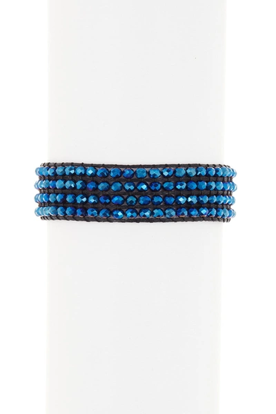 Ayounik Crystal Beaded Adjustable Bracelet In Blue