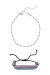 Ayounik Crystal Beaded Bracelet & Choker Set In Blue