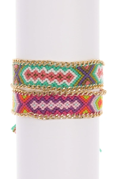 Ayounik Chain Link Geo Knit Adjustable Bracelet Set In Multi