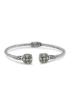 Samuel B Jewelry Samuel B. Sterling Silver & 18k Gold 3mm Hinged Four Leaf Clover Bangle In Silver-gold