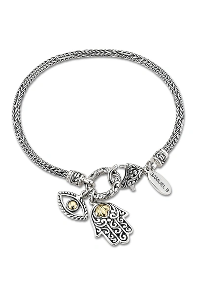 Samuel B Jewelry Samuel B. Sterling Silver & 18k Gold Hamsa And Evil Eye Charm Bracelet In Silver And Gold