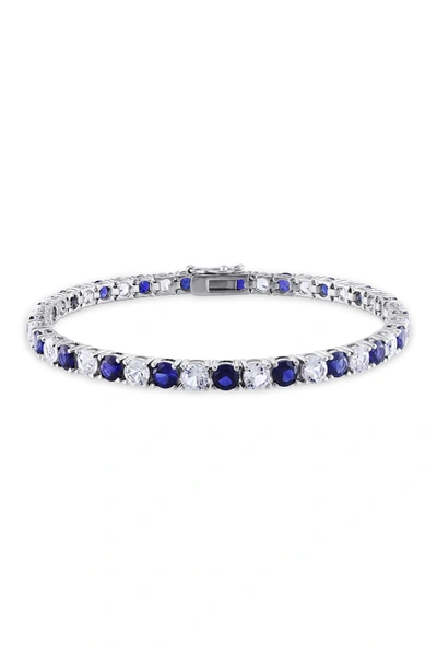 Delmar Sterling Silver Created Blue & White Sapphire Bracelet