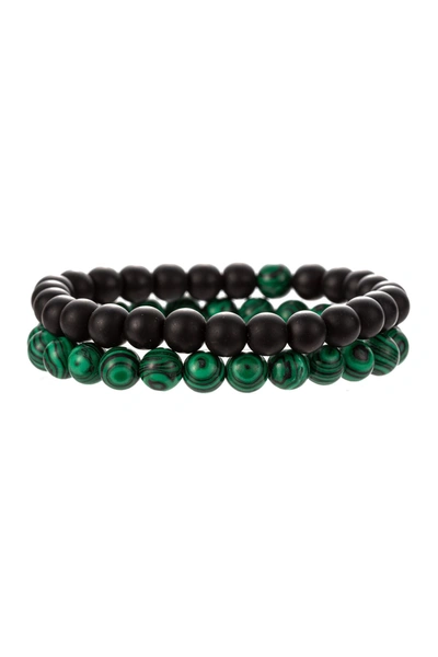 Eye Candy Los Angeles Anthony Malachite & Black Agate Beaded Bracelet In Green And Black