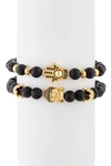 Eye Candy Los Angeles Ethan Hamsa & Buddha Lava Beaded Stretch Bracelet Set In Black