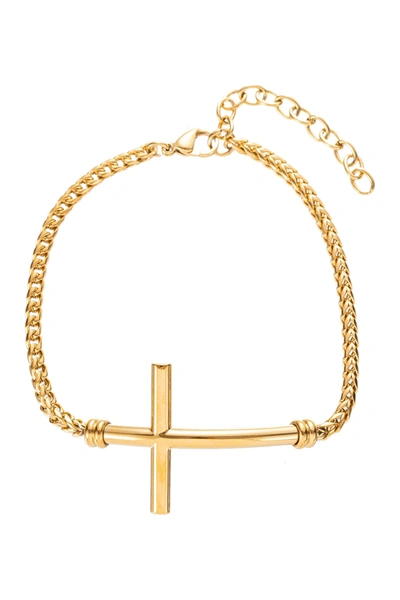 Eye Candy Los Angeles Carson Cross Titanium Chain Link Bracelet In Gold
