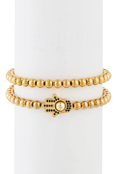 Eye Candy Los Angeles Set Of 2 Jacob Hamsa Beaded Bracelets In Gold