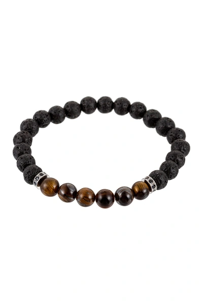 Eye Candy Los Angeles Chakra Beaded Tiger Eye Stretch Bracelet In Black