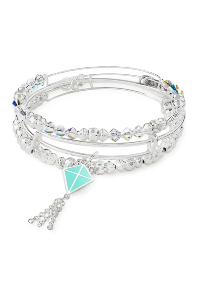 Alex And Ani Charity By Design In Flight Charm & Beaded Expandable Wire Bracelet Set In Shny Silver