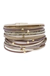 Saachi Looking Good Beaded Leather Multi Strand Bracelet In Taupe-gold
